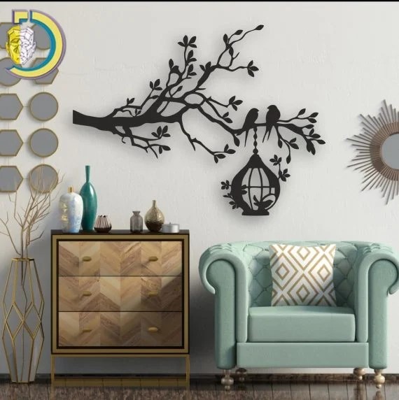 imagem do arquivo vetor para download Árvore Decorativa com Pássaros Cortada a Laser
