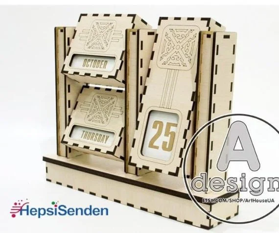 imagem do arquivo vetor para download Calendário Cortado a Laser