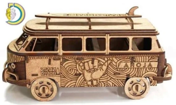 imagem do arquivo vetor para download Carro Retrô Hippie Cortado a Laser
