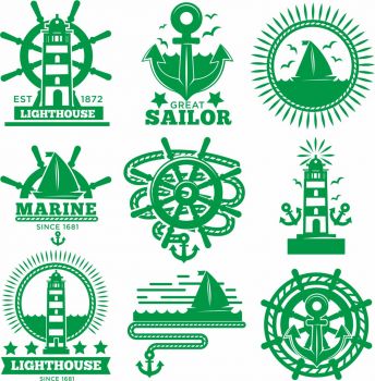 imagem do arquivo vetor para download Etiquetas marítimas e cavalos