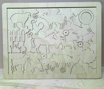 imagem do arquivo vetor para download Quebra cabeça de Animais de Fazenda em Madeira