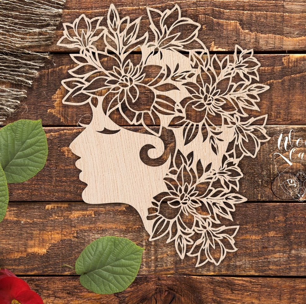 imagem do arquivo vetor para download Gravação de Cabeça de Menina com Cabelo Floral