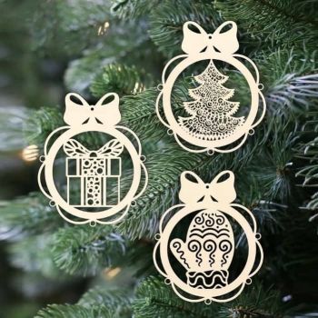 imagem do arquivo vetor para download Ornamentos de Árvore de Natal em Madeira