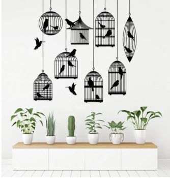 imagem do arquivo vetor para download Pássaros em Gaiola Decoração de Parede