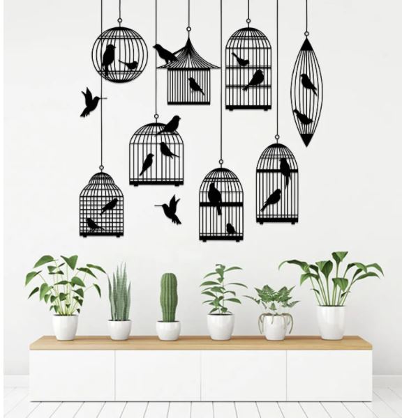 imagem do arquivo vetor para download Pássaros em Gaiola Decoração de Parede
