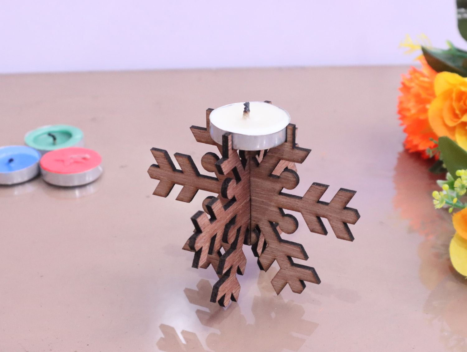 imagem do arquivo vetor para download Porta Velas de Floco de Neve 3mm