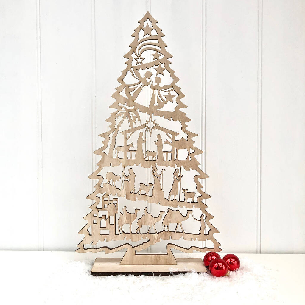 imagem do arquivo vetor para download Árvore de Natal com Tema de Natividade em Madeira